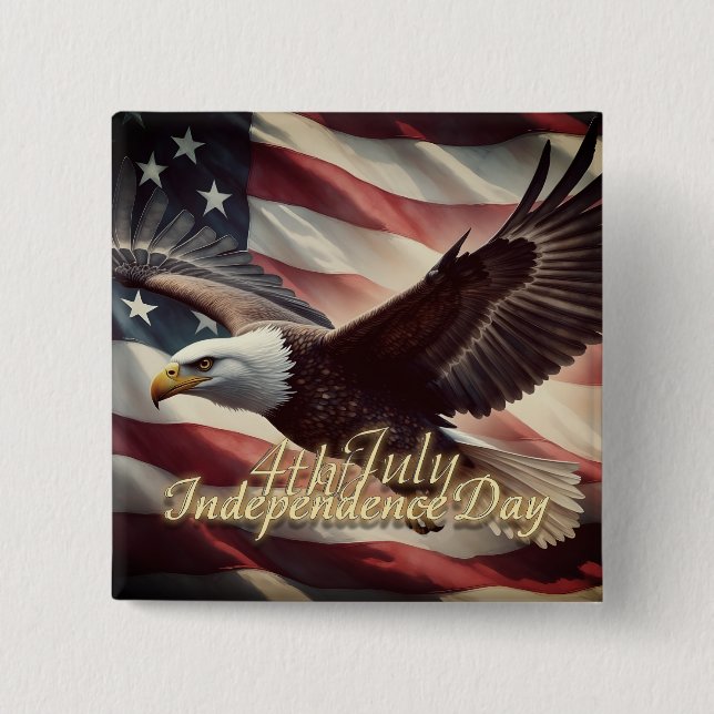 4th of July Eagle with American Flag 2 Inch Square Button (Front)
