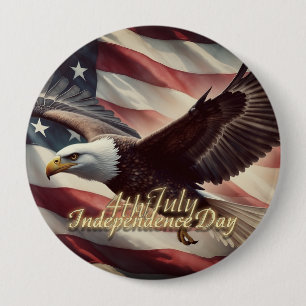 4th of July Eagle with American Flag 4 Inch Round Button