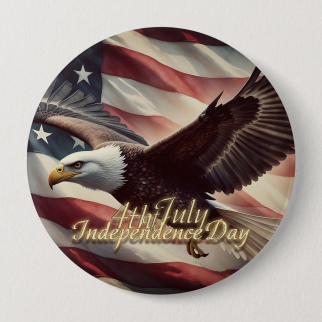 4th of July Eagle with American Flag 4 Inch Round Button (Front)
