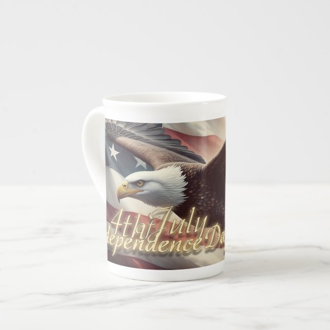 4th of July Eagle with American Flag Bone China Mug (Front Left)