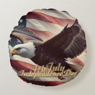 4th of July Eagle with American Flag Round Pillow