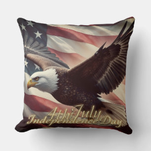 4th of July Eagle with American Flag Throw Pillow