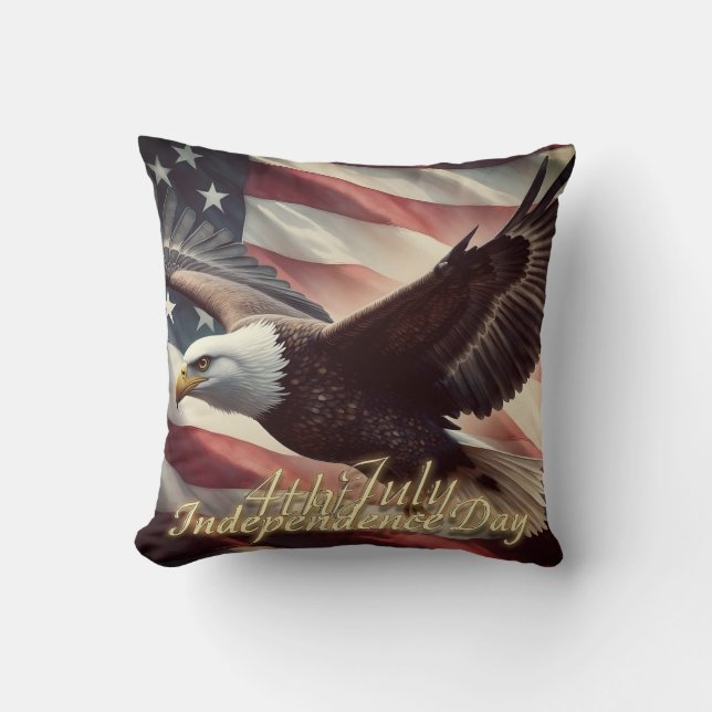 4th of July Eagle with American Flag Throw Pillow (Front)