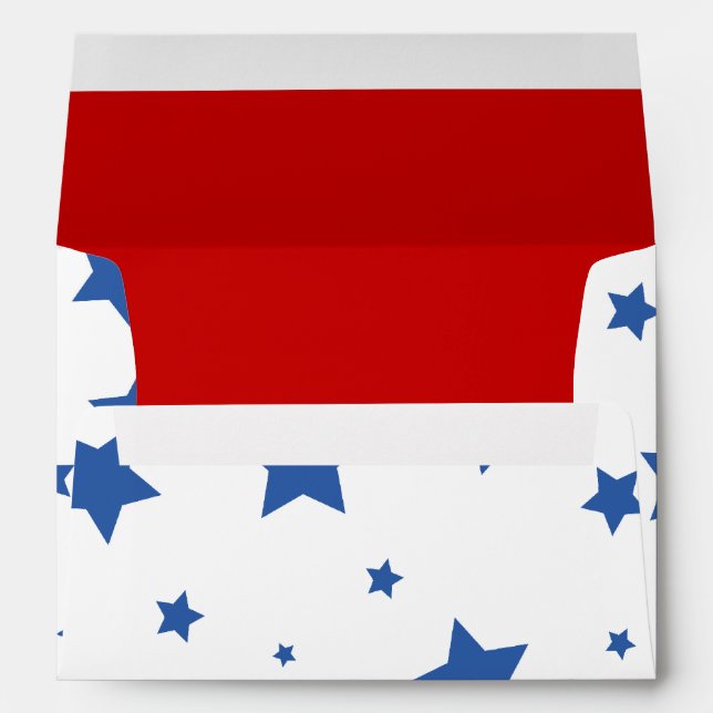 4th of July Envelope A7 Blue Stars on White & Red (Back (Bottom))