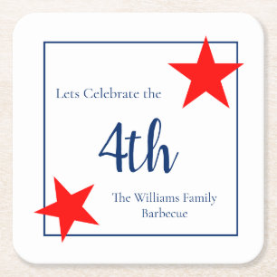 4th of July Family Barbecue Patriotic Stars  Squar Square Paper Coaster