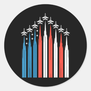 4th Of July Fighter Jet Airplane Usa Flag Independ Classic Round Sticker