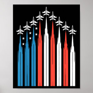 4th Of July Fighter Jet Airplane Usa Flag Independ Poster