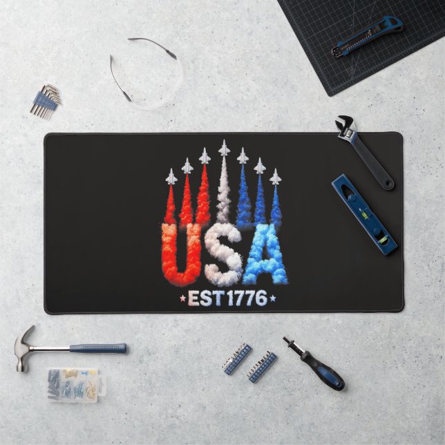 4th Of July Fighter Jets Usa Patriotic Desk Mat (Workstation)