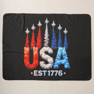 4th Of July Fighter Jets Usa Patriotic Sherpa Blanket