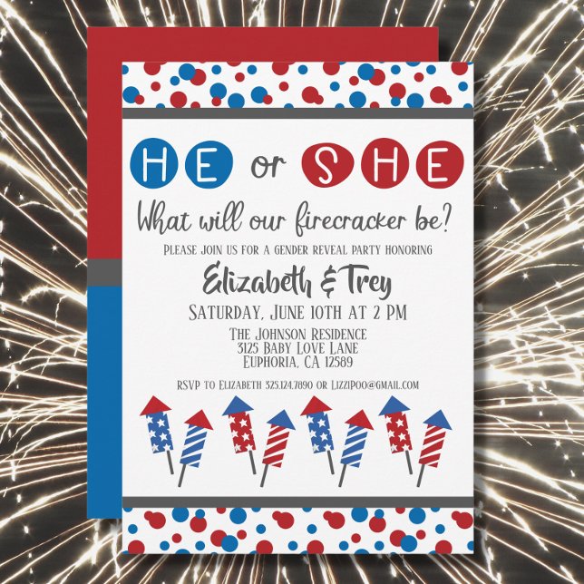4th Of July Firecracker Baby Gender Reveal Invitation (Creator Uploaded)