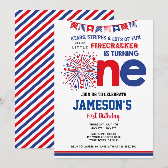 4th of July, Firecracker Invitation (Front/Back)