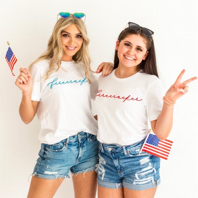 4th of July Firecracker Minimalist Red Script T-Shirt (Creator Uploaded)