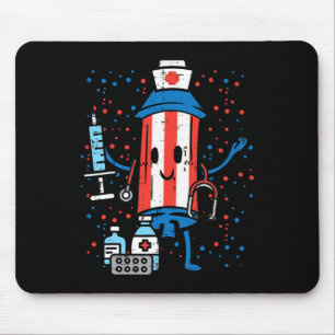 4th Of July Firecracker Nurse Funny America Scrub Mouse Pad