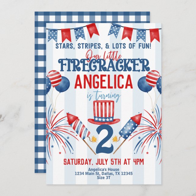4th of July Fireworks Birthday Party Invitation (Front/Back)