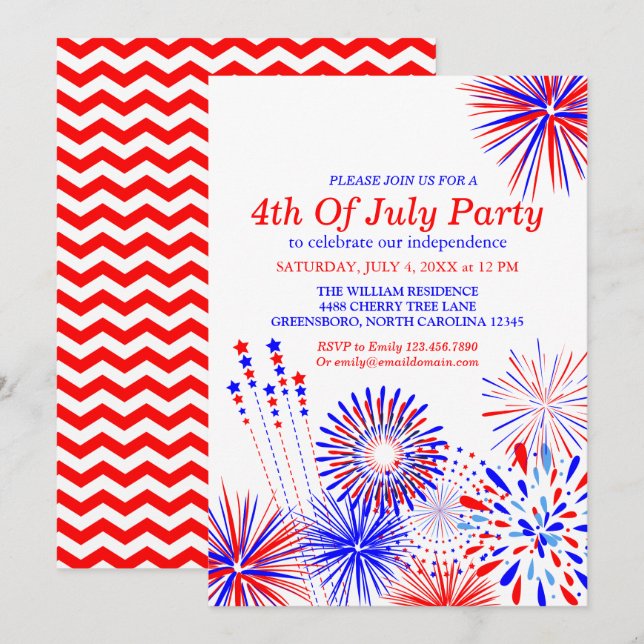 4th of July Fireworks Custom Invitation Card (Front/Back)