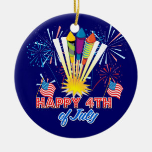 4th of July Fireworks Fun Ceramic Ornament