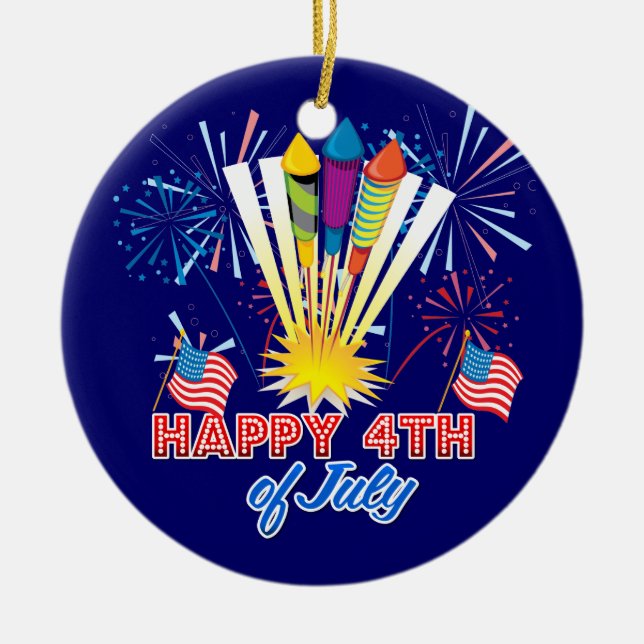 4th of July Fireworks Fun Ceramic Ornament (Front)