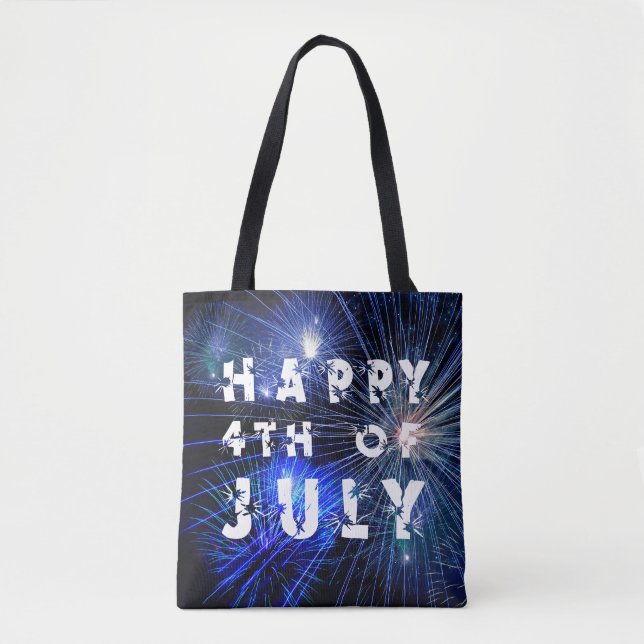 4th of July Fireworks in Blue Hue Happy 4th Tote Bag (Front)