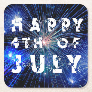4th of July Fireworks in Blue Hue Party Square Paper Coaster
