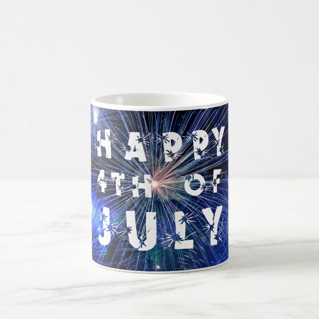 4th of July Fireworks in Blue Independence Day Coffee Mug (Center)