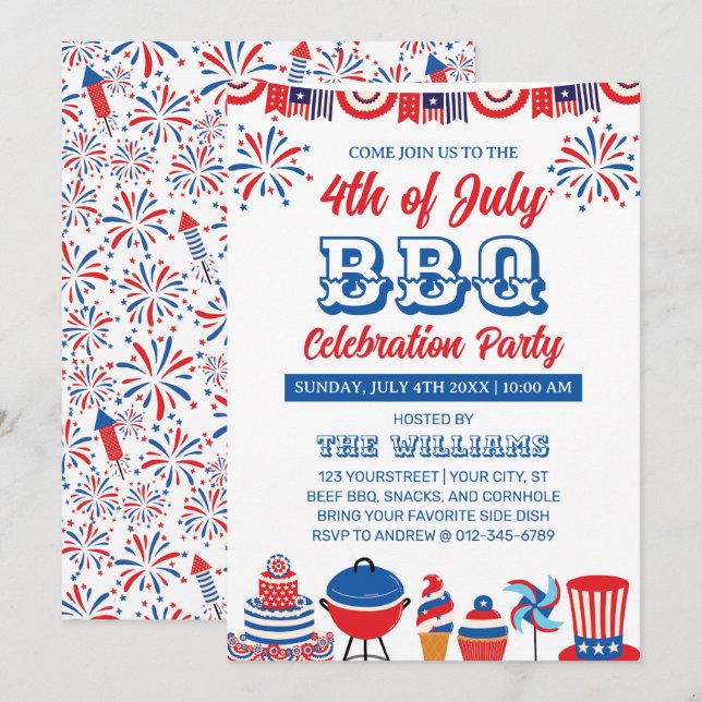 4th of July Fireworks Independence Day BBQ Invitation (Front/Back)