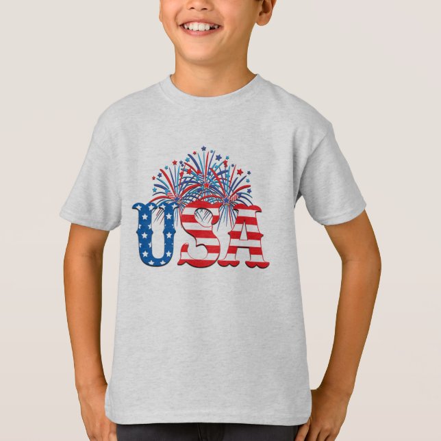 4th of July Fireworks, Independence Day, Patriotic T-Shirt (Front)