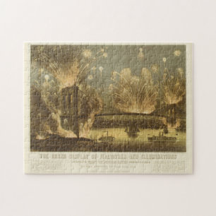 4th of July Fireworks on The Brooklyn Bridge Jigsaw Puzzle