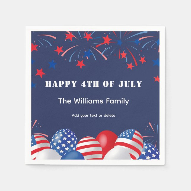 4th of July Fireworks Personalized Party  Napkin (Front)