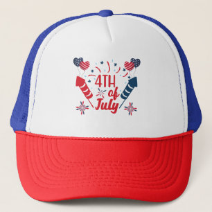 4th of July Fireworks Red White Blue Patriotic Trucker Hat