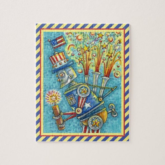 4TH OF JULY FIREWORKS ROBOT, FIRECRACKER STEAMPUNK JIGSAW PUZZLE (Vertical)