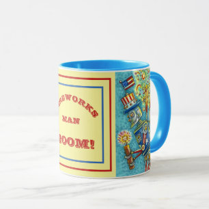 4TH OF JULY FIREWORKS ROBOT, FIRECRACKER STEAMPUNK MUG