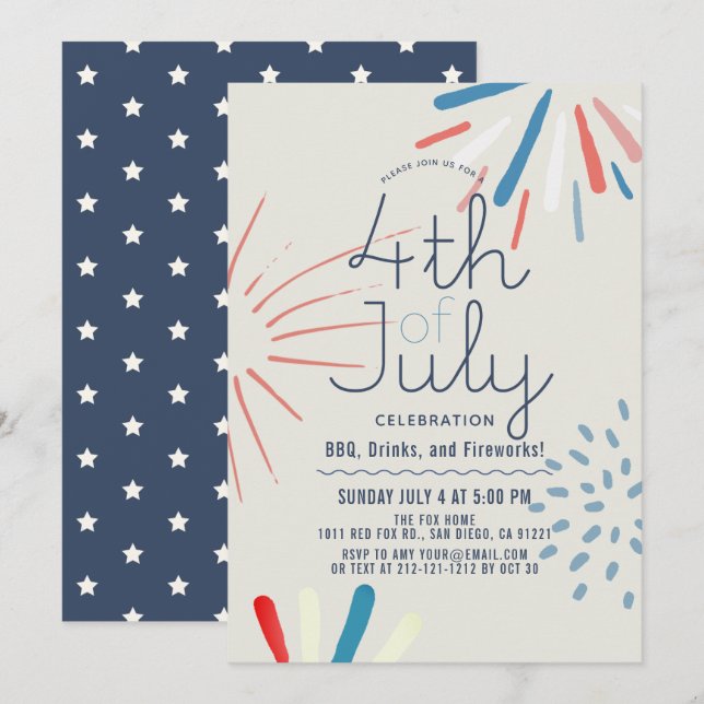 4th of July Fireworks Splatters Party Invitation (Front/Back)