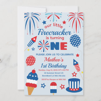 4th of July First Birthday Firecracker Invitation