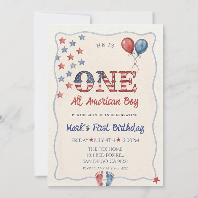 4th of July First Patriotic Birthday Invitation (Front)
