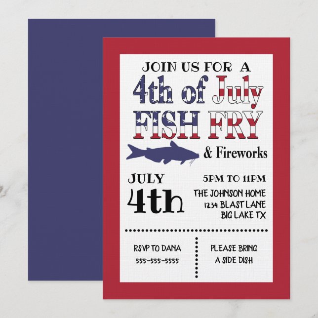 4th of July Fish Fry Invitation (Front/Back)