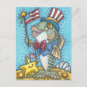 4TH OF JULY FISH & STARFISH HOLIDAY POSTCARD