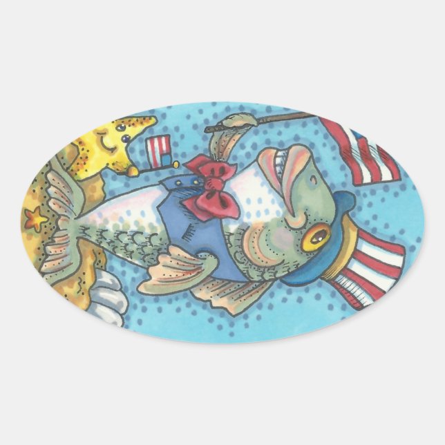4TH OF JULY FISH & STARFISH STICKERS Oval * Sheet (Front)