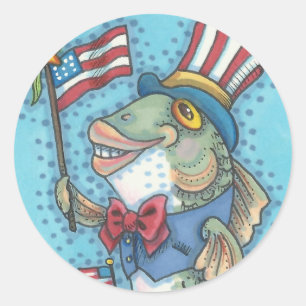 4TH OF JULY FISH & STARFISH STICKERS Round * Sheet