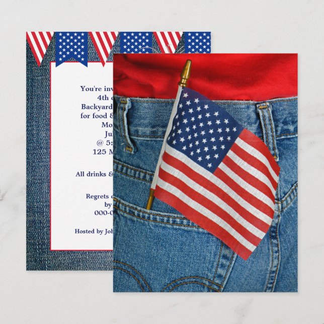 4th Of July Flag In Jean Pocket Invitation (Front/Back)