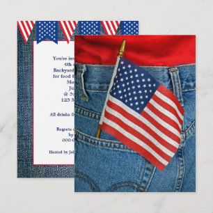 4th Of July Flag In Jean Pocket Invitation