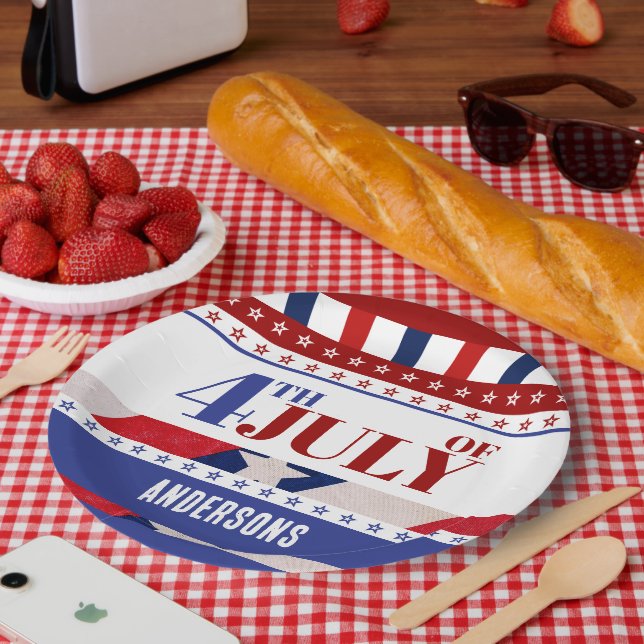 4th of July Flag of America Artsy Custom Paper Plate (Picnic)