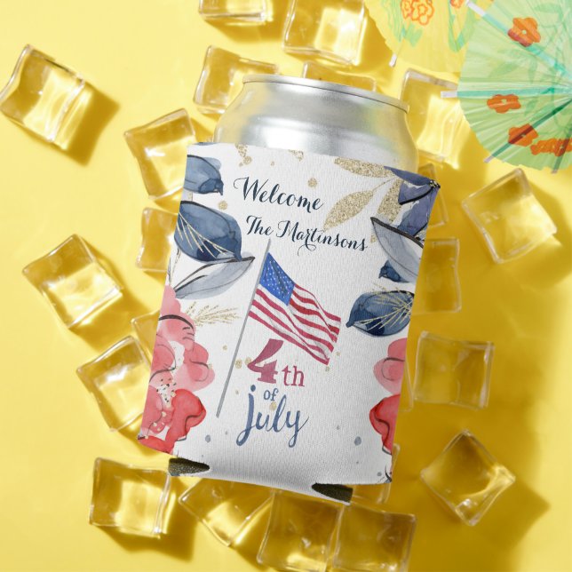4th of July Flag Personalized Stylish   Can Cooler (In Situ Summer)
