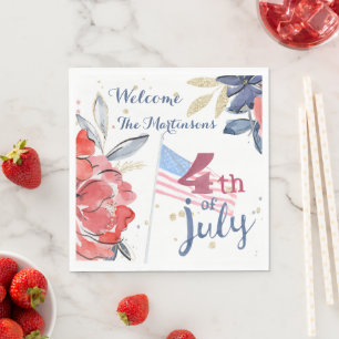 4th of July Flag Personalized Stylish Party Napkin