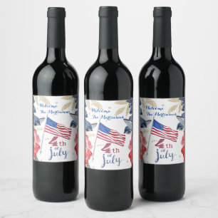 4th of July Flag Personalized Stylish    Wine Label