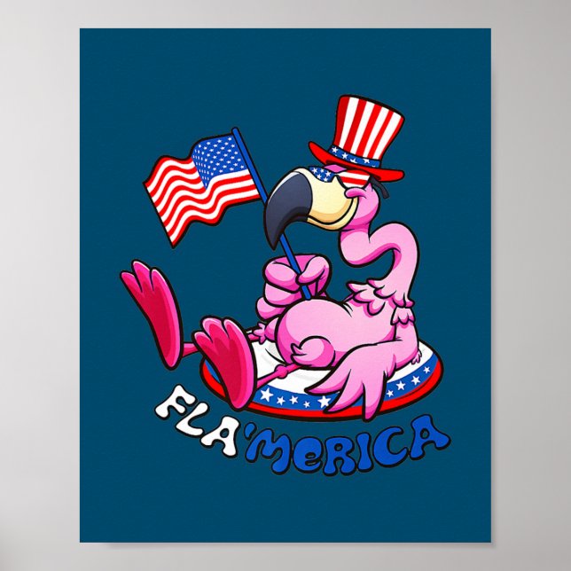 4th of July Flamingo Flamerica Patriotic American Poster (Front)