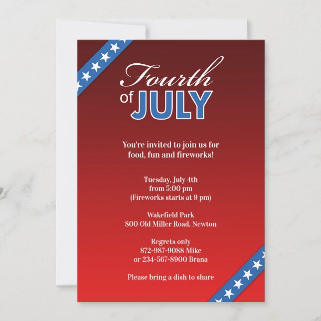 4th of July Flat Invitation (Front)