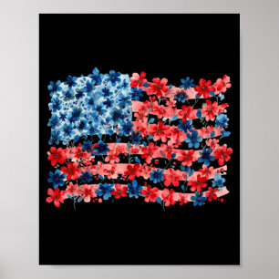 4th of July Floral July 4th American Flag Memorial Poster