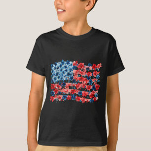 4th of July Floral July 4th American Flag Memorial T-Shirt