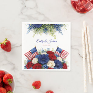 4th of July Flowers and Flag Wedding Napkin
