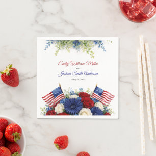 4th of July Flowers and Flag Wedding Napkin